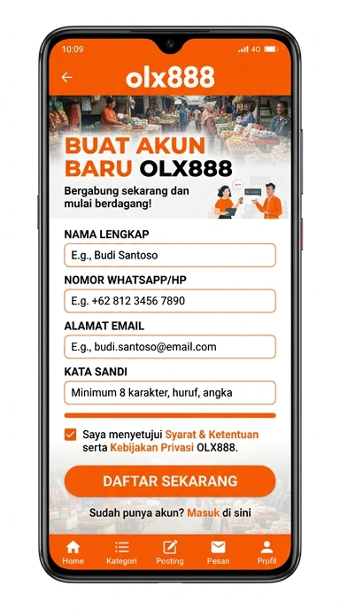 Tampilan halaman daftar olx888
