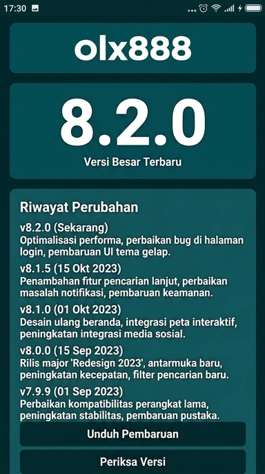 Tampilan riwayat versi olx888